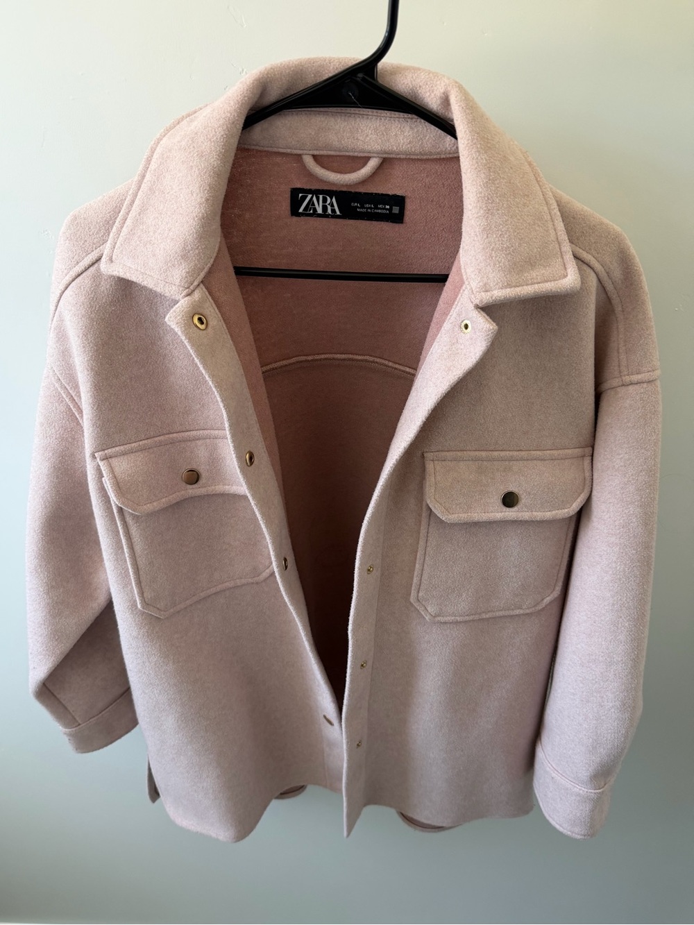 Zara Blush Pink Utility Jacket with Front Flap Pockets